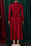 Red Elegant Solid Hollowed Out Patchwork O Neck A Line Dresses