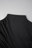 Black Street Solid Patchwork Fold O Neck Sheath Dresses