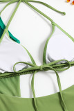 Vert Sportswear Changement progressif Bandage Patchwork Cordon de serrage Ensembles de 3 pièces (avec rembourrages)