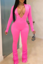 Pink Sexy Solid Patchwork V-Ausschnitt Skinny Jumpsuits