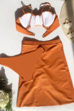 Оранжевые сексуальные однотонные комплекты из 3 предметов на шнурках в стиле пэчворк (с подкладками)