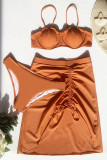 Orange Sexy Solid Patchwork Draw String 3 Piece Sets(With Paddings)