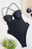 Schwarze sexy Badebekleidung mit festem Verband und Patchwork (mit Polsterung)