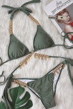 Maillots de bain à chaînes patchwork à bandes solides et vêtements de sport vert armée (avec rembourrage)
