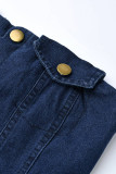Jeans en denim skinny décontractés bleu bébé, boutons solides, dos nu, sans bretelles
