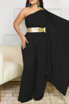 Célébrités noires patchwork uni avec ceinture une épaule combinaisons régulières