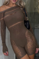 Bruine sexy effen uitgeholde patchwork-lingerie