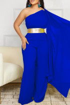 Combinaisons de célébrités bleues en patchwork uni avec ceinture et une épaule