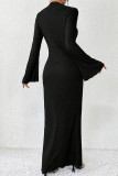 Vestidos de sirena tipo trompeta con cuello en O de retazos lisos elegantes negros