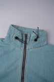 Grey Street Solid Patchwork Draw String Pocket Zipper Mandarin Collar Long Sleeve Two Pieces