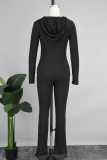 Black Casual Solid Patchwork Hooded Collar Long Sleeve Two Pieces Jackets And Pants Sets Jogging Suit