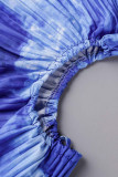 Глубокий синий сексуальный элегантный принт в стиле пэчворк складки асимметричный косой воротник нерегулярные платья платья