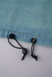 Blue Street Solid Patchwork Draw String Pocket Cerniera Colletto alla coreana Manica lunga Due pezzi