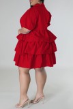 Red Casual Solid Patchwork Turndown Collar Cake Skirt Abiti taglie forti