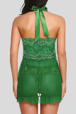 Groene sexy kant geborduurd patchwork met strik lingerie
