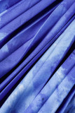 Глубокий синий сексуальный элегантный принт в стиле пэчворк складки асимметричный косой воротник нерегулярные платья платья