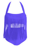 Purple Sportswear Solid Tassel Patchwork Plus Size Swimwear