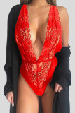 Rose Red Sexy Solid Lace Patchwork Lingerie