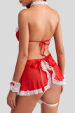 Red Sexy Lace Bandage Patchwork With Bow Lingerie