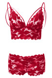 Red Sexy Solid Lace Hollowed Out Patchwork With Bow Lingerie