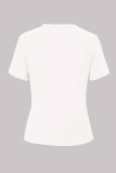 T-shirt bianca con stampa carattere casual lettera O collo
