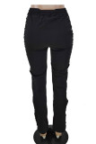 Черные уличные однотонные выдолбленные лоскутные штаны с перекрещивающимися бретельками, узкие однотонные брюки-карандаш со средней талией