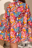 Multicolor Sportswear Print Patchwork Cardigan Collar Plus Size Swimwear(Three Pieces)(With Paddings)