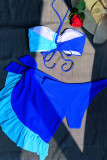Abbigliamento sportivo blu Patchwork a blocchi di colore Cordoncino con balza del frenulo Set da 3 pezzi (con imbottitura)