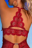 Burgundy Sexy Solid Lace Patchwork Lingerie