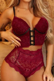 Lingerie sexy rossa in pizzo patchwork a contrasto