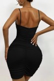 Black Sexy Casual Solid Patchwork Backless Fold V Neck Sling Dress Dresses