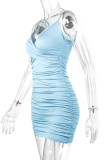 Light Blue Sexy Casual Solid Patchwork Backless Fold V Neck Sling Dress Dresses