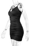 Черное сексуальное повседневное однотонное лоскутное платье с открытой спиной и V-образным вырезом на бретельках платья