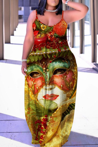 Multi-color Sexy Casual Print Backless Spaghetti Strap Long Dress Dresses