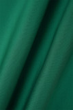 Dunkelgrüne, lässige, solide Patchwork-Kleider mit O-Ausschnitt und A-Linie