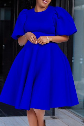 Königsblaue, lässige, einfarbige Patchwork-Kleider mit O-Ausschnitt und A-Linie