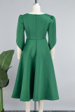 Dark Green Casual Solid Patchwork O Neck A Line Dresses