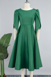 Dark Green Casual Solid Patchwork O Neck A Line Dresses