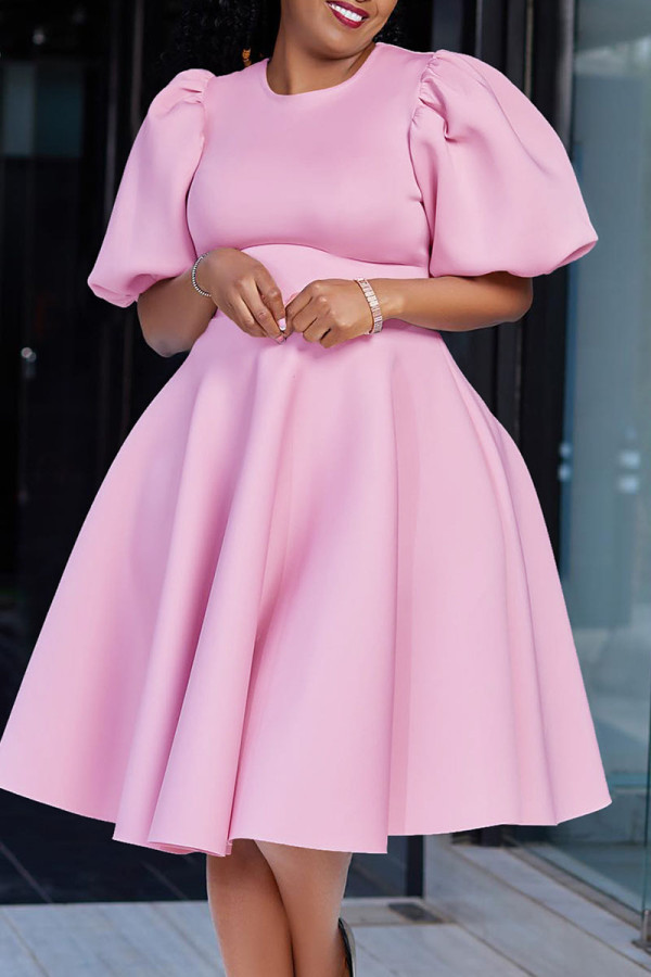 Roze casual effen patchwork O-hals A-lijn jurken
