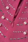Bourgogne Sexy fête formelle forage chaud transparent perles col en V robes fourreau