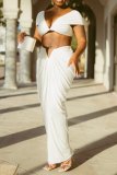 Apricot Brown Sexy Elegant Fold Strapless Two Pieces Crop Tops And Ruched Skirts Sets