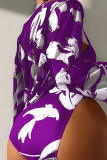 Purple Sportswear Print Patchwork 3 Piece Sets(With Paddings)