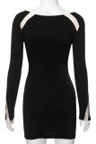 Черные сексуальные лоскутные прозрачные платья-футляры с круглым вырезом