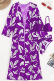 Purple Sportswear Print Patchwork 3 Piece Sets(With Paddings)