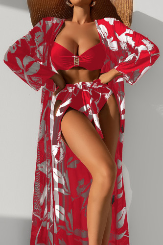 Red Sportswear Print Patchwork 3 Piece Sets(With Paddings)