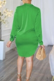 Зеленые повседневные однотонные платья-рубашки с отложным воротником на пуговицах