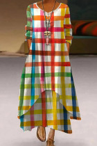 Vestido longo colorido casual estampado patchwork bolso com decote em V