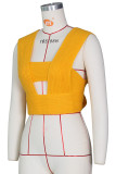 White Sexy Solid Bandage Patchwork Asymmetrical Collar Tops