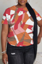 Camisetas básicas con cuello en O con estampado informal rojo naranja