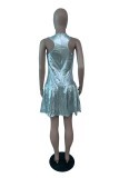 Silver Casual Solid Patchwork O Neck Sleeveless Dress Dresses